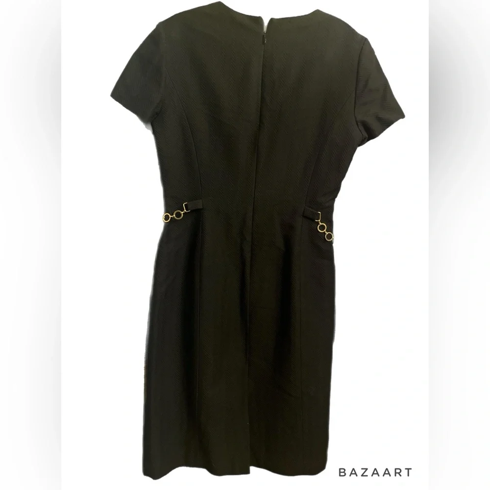 Talbots little black dress with gold belted accent textured short sleeve size 6 - Picture 2 of 8